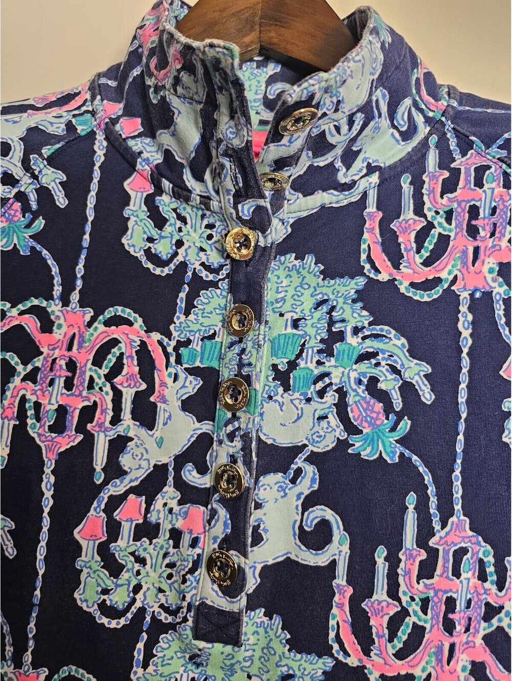 Lilly Pulitzer Shirt Navy Blue Womens XS LongSleeve Pullover
